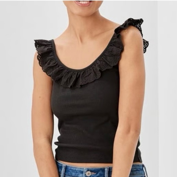 NWT American Eagle Eyelet Trim Scoop-Neck Ribbed Tank Top Women's Size Large - Picture 1 of 6